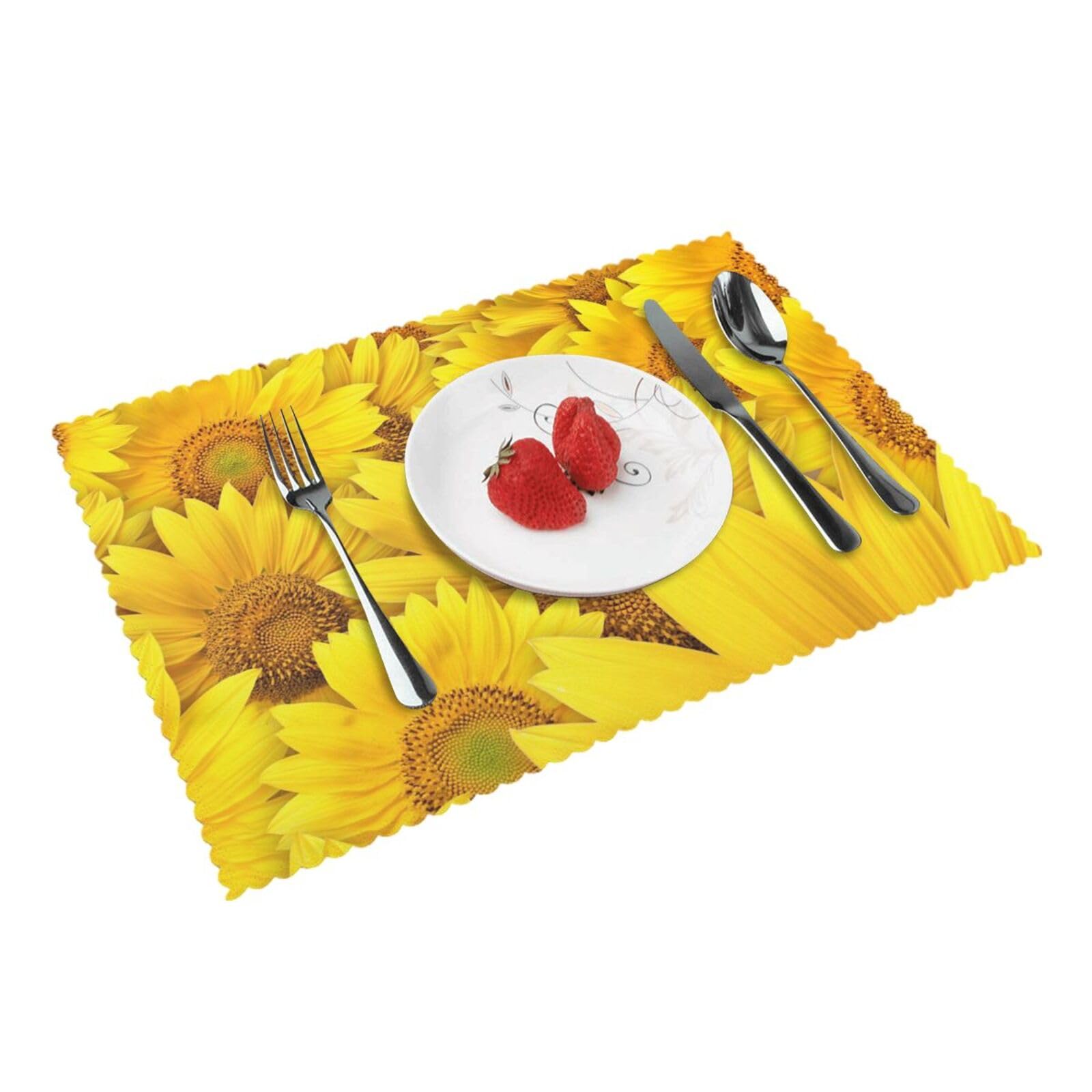 Sunflowers Pattern Printed Placemats Set of 4 PCS Washable Placemat for Kitchen Table Heat-resistant Table Mats 45x30 CM