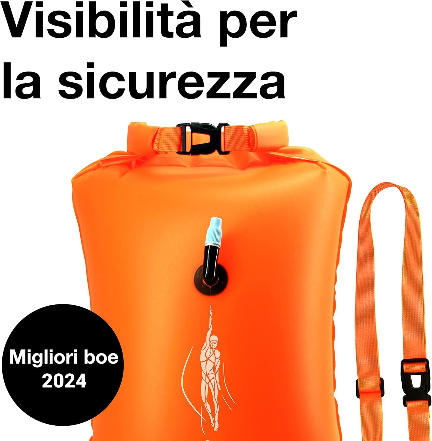 Boa gonfiabile per nuoto arancione & Sacca stagna – Sicurezza durante il nuoto, in acque libere e per il triathlon. Boa galleggiante, Swim Buoy Bubble