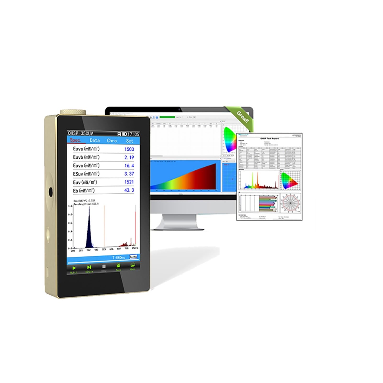 Medidor UV, ESPECTRÓMETRO DE LUZ MEDICIÓN UV 230-850 nm OHSP-350UV PROBADOR UVA UVB con diseño fácil de usar