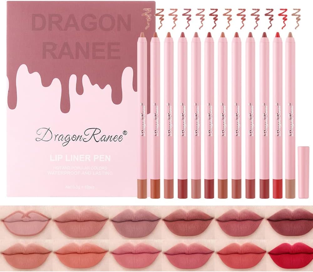 – High Pigmented Creamy Lip Liner Set, 12 Colors Matte Velvet Lip Liner Pencil, Smooth Non-marking Lipstick Pen Longwear Moisturising Lip Makeup