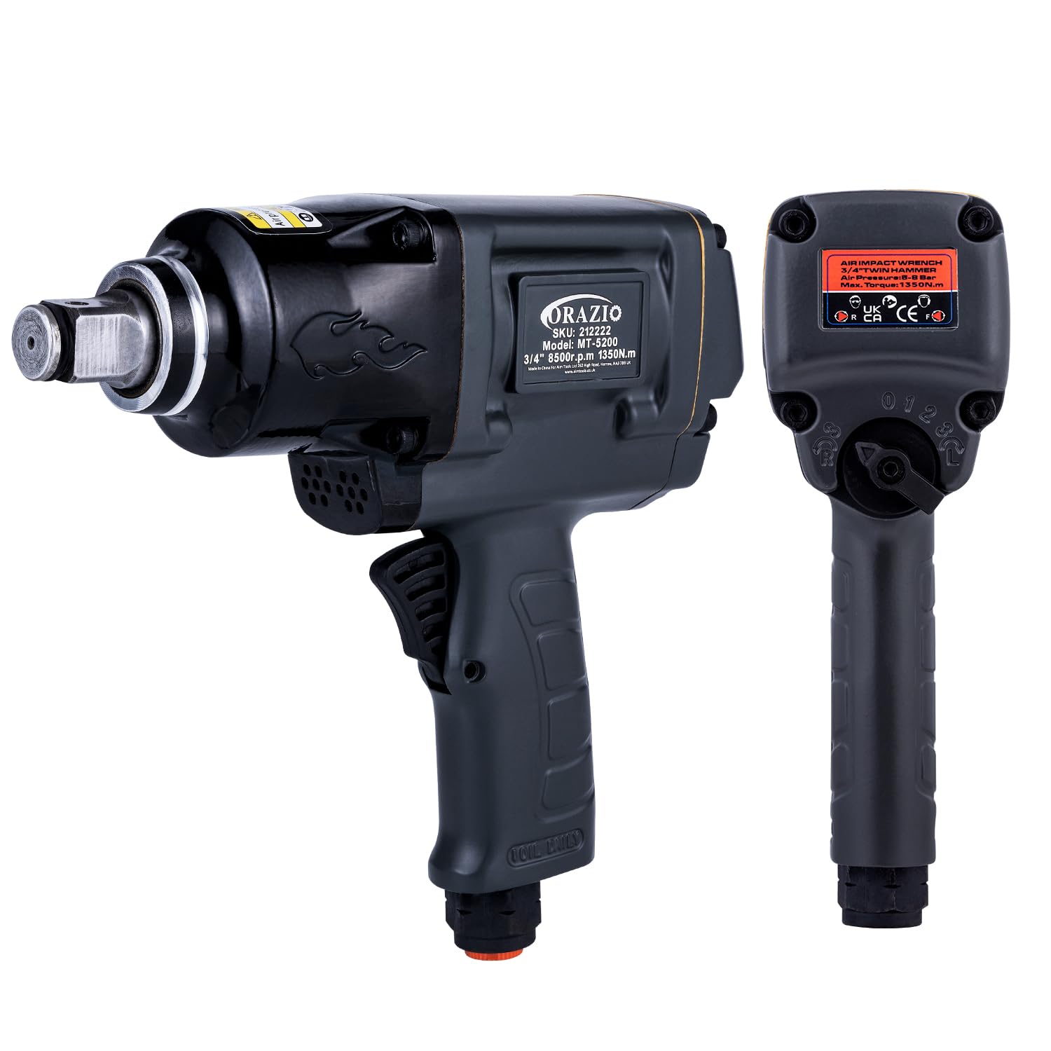 ORAZIO 3/4" Air Impact Wrench 1000Nm, Twin Hammer, Garage Car Truck Wheel Tyre Bolts Removal Installation Pneumatic Tool (Budget) - Image 2