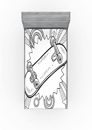 Miniatura 61 de Ambesonne - Sábana bajera ajustable multicolor, en colores y tres tamaños Azul y gris,Verde Militar Sage Green,Ámbar beige,Negro Grey White,Azul