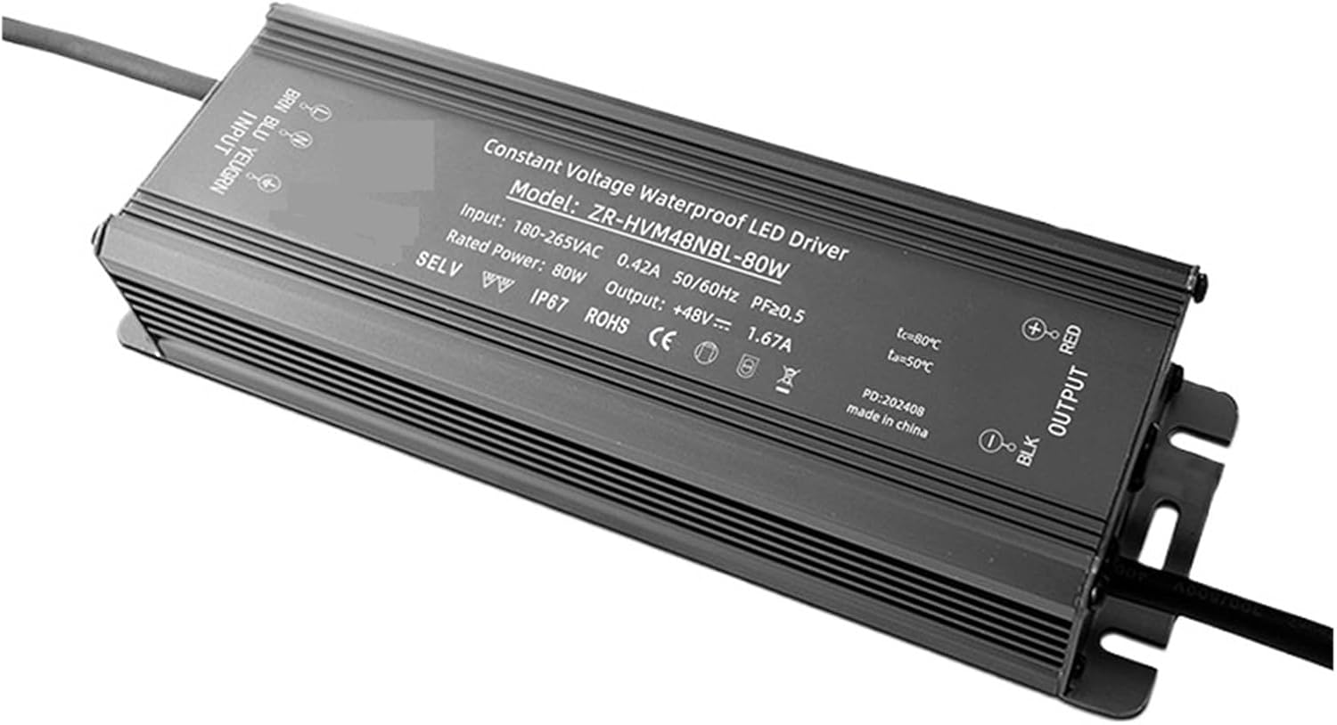 80W lamp Strip 12V Constant Voltage Drive Waterproof Power Supply 24V Low Voltage Monitoring Power Supply 48V Charging Switching Power Supply ZR-HVM12NBL-80W(80W48V)