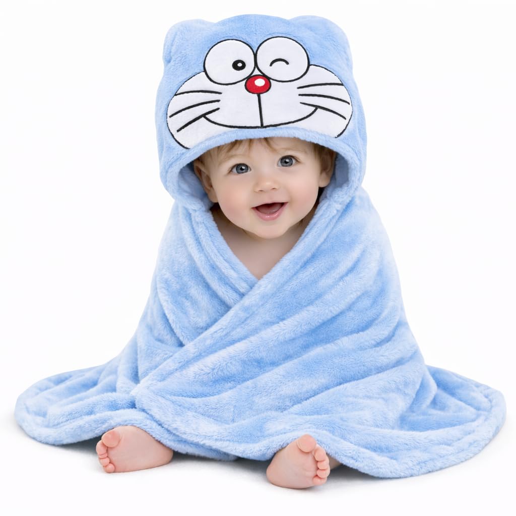 First Kick Fleece New Born Baby Blanket Pack of Super Soft Bathrobe Baby Wrapper Cum Baby Bath Towel For Baby Boys, Baby Girls, Babies (80Cm X 80Cm, 0-6 Months) Lightweight, Blue-image-2