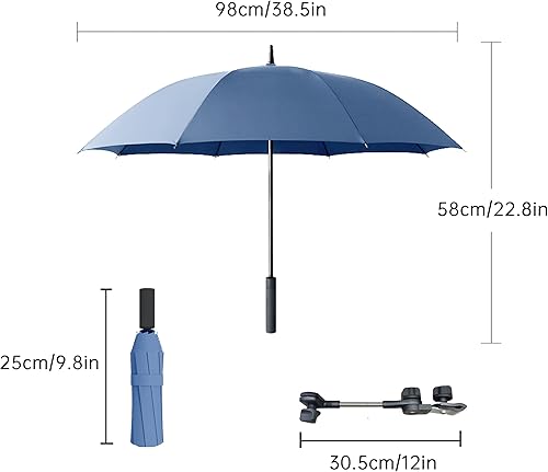 Miniatura 2 de Silfrae Paraguas universal para cochecito de bebé, paraguas de bicicleta 210T, poliéster resistente al agua 360, sombra ajustable