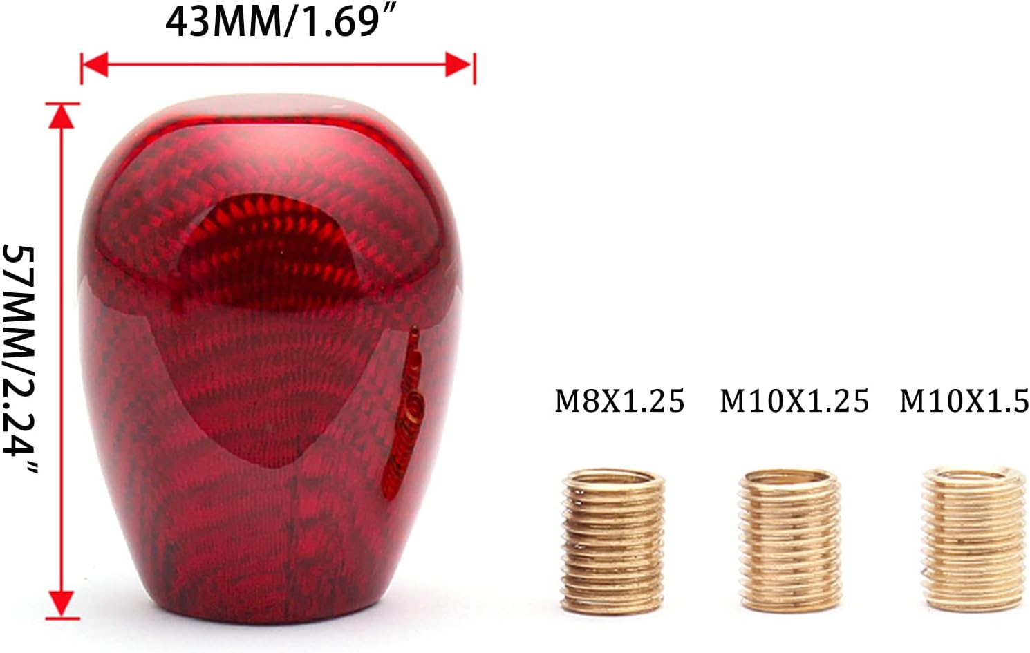 Universal Real Carbon Fiber Shift Knob Gear Shift Knob with 3 Adapters Compatible with Most Manual Vehicles Red