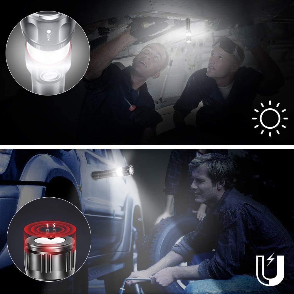 Tactical Flashlight Rechargeable Led Flashlight Zoomable Magnetic 360°COB Light, Super Bright 4 Light Modes for Outdoor Camping Hiking Emergency Repairing 2 Pack