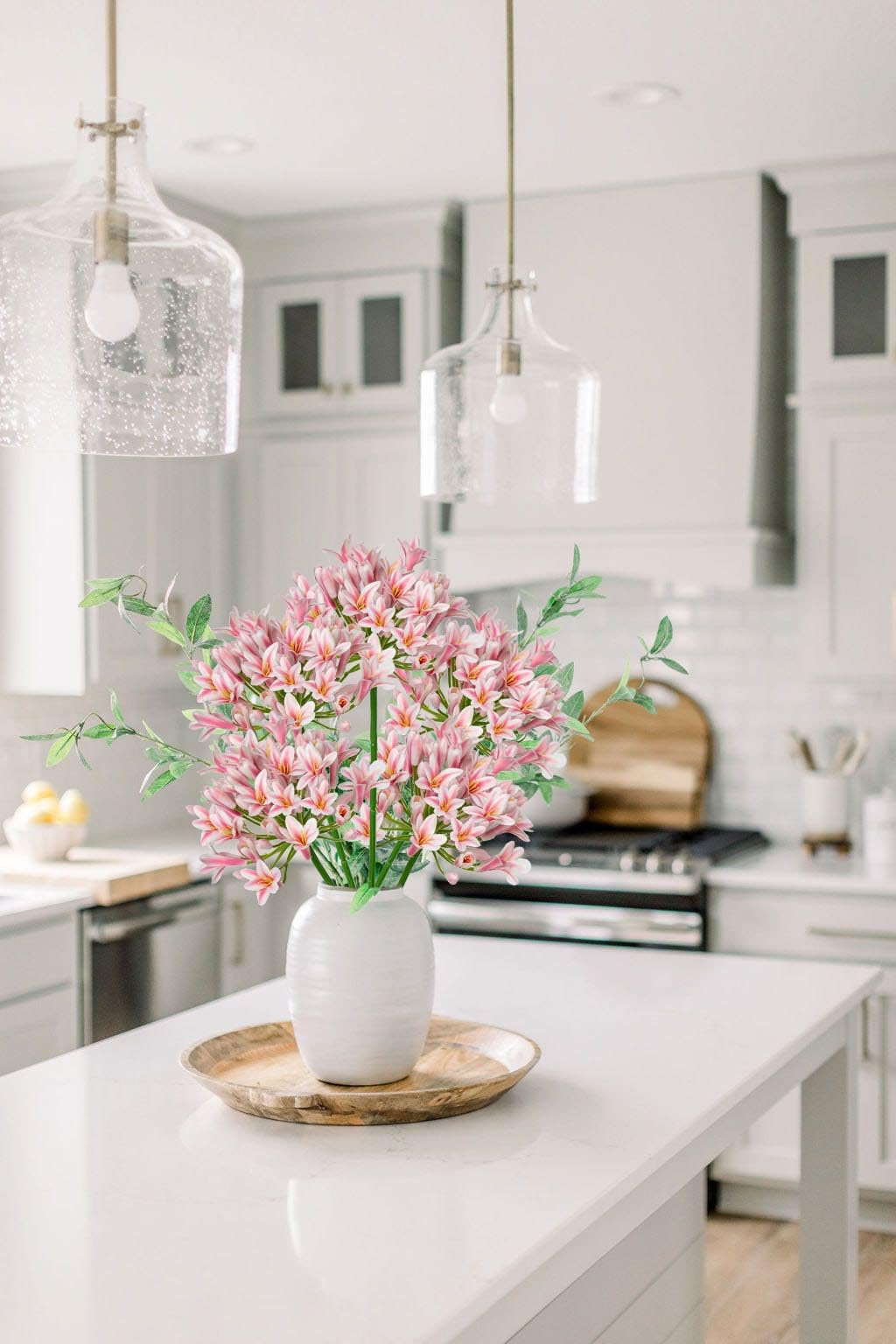 Briful 5PCS 30" Tall Artificial Flowers Agapanthus Silk Flowers Pink Artificial Flowers for Decoration 77cm Fake Agapanthus Flowers Stem for Home Kitchen Decor - Image 3