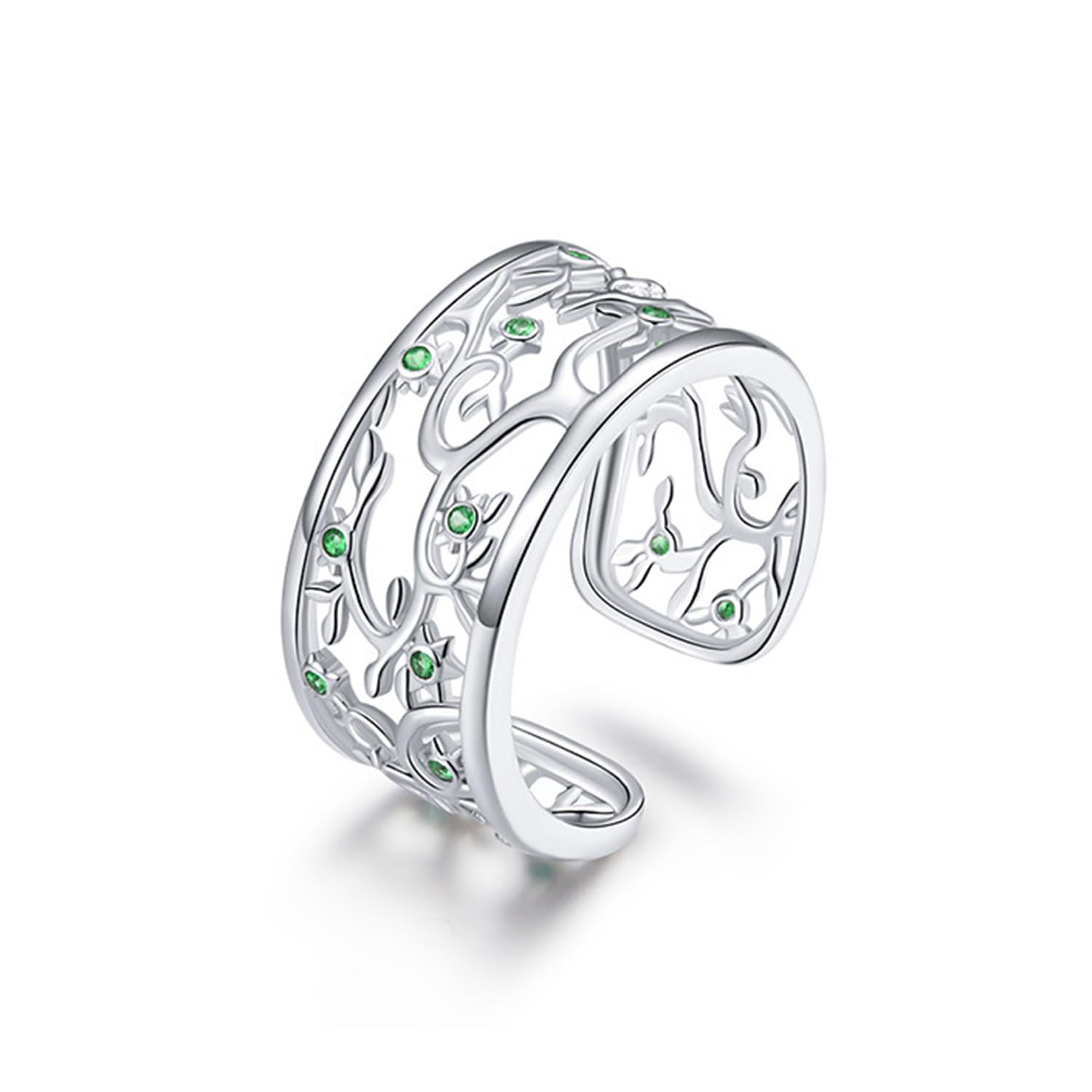 Bagues Arbre Vie, Bague Réglable à Ouverture Creuse Argent Sterling S925, Bague Arbre Vie Réglable Créée avec Zircon, Bagues Arbre Vie Argent Sterling S925 Femmes et Hommes
