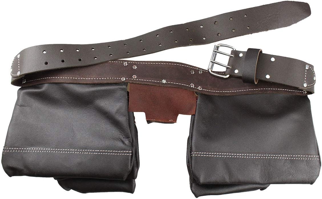 RAVEN Top Grain Oiled Leather Tool Belt | 13 Pockets & 2 Hammer Holders | 22" (55.9 cm) x 9" (22.9 cm) | Adjustable 34" to 46" (86.4 to 116.8 cm) Waist | Heavy Duty & Versatile | Perfect for Roofers
