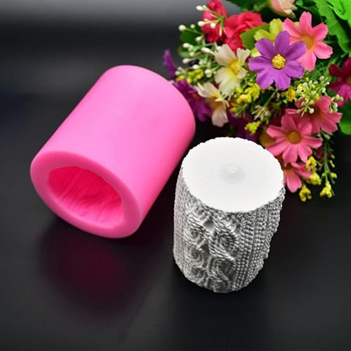 Miniatura 6 de Molde de vela cilíndrica de líneas 3D, pilar de lana de punto, molde de vela de silicona, herramienta de pastel de chocolate para jabón hecho a