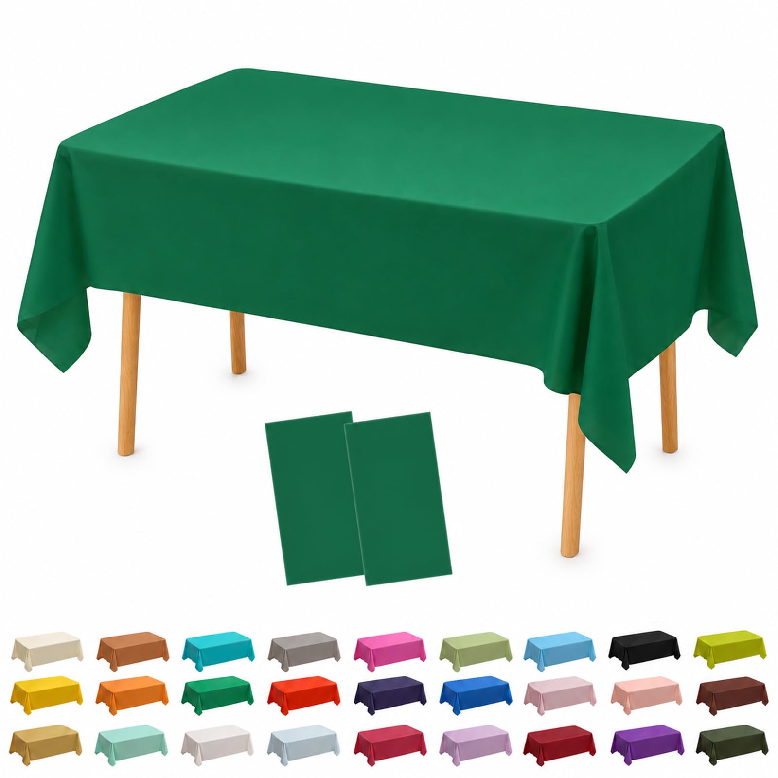 AURALIN 2 Pack Tablecloths 137x274cm Solid Colour Heavy Duty Wipe Clean Table Covers for Parties Waterproof & Oilproof PEVA Table Cloth for Weddings Picnics Banquets and Daily Dining (DarkGreen)