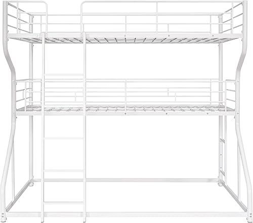 Miniatura 138 de Litera en forma de L individual sobre cama matrimonial adjunta, litera triple de metal con escritorio y tobogán integrados, marco de literas de