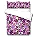 Zestawy poszewek na kołdrę miękka mikrofibra pościel hipoalergiczna pościel dwustronna, 1 nowoczesny zestaw pościeli z zamkiem błyskawicznym i 2 poszewki na poduszki 50 x 75 cm Fuksja kwiat nadruk