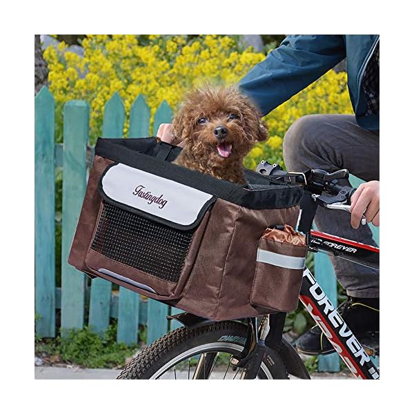 Hillwest-Pet-Bike-Basket-Bag-Bicycle-Front-Carrier-Pet-Dog-Bicycle-Carrier-Bag-Basket-Puppy-Dog-Cat-Travel-Bike-Carrier-Seat-Bag-for-Small-Dog-Products-Travel-Accessories-Brown-Under-132lbs Pet Bike Basket Bag for Small Dog