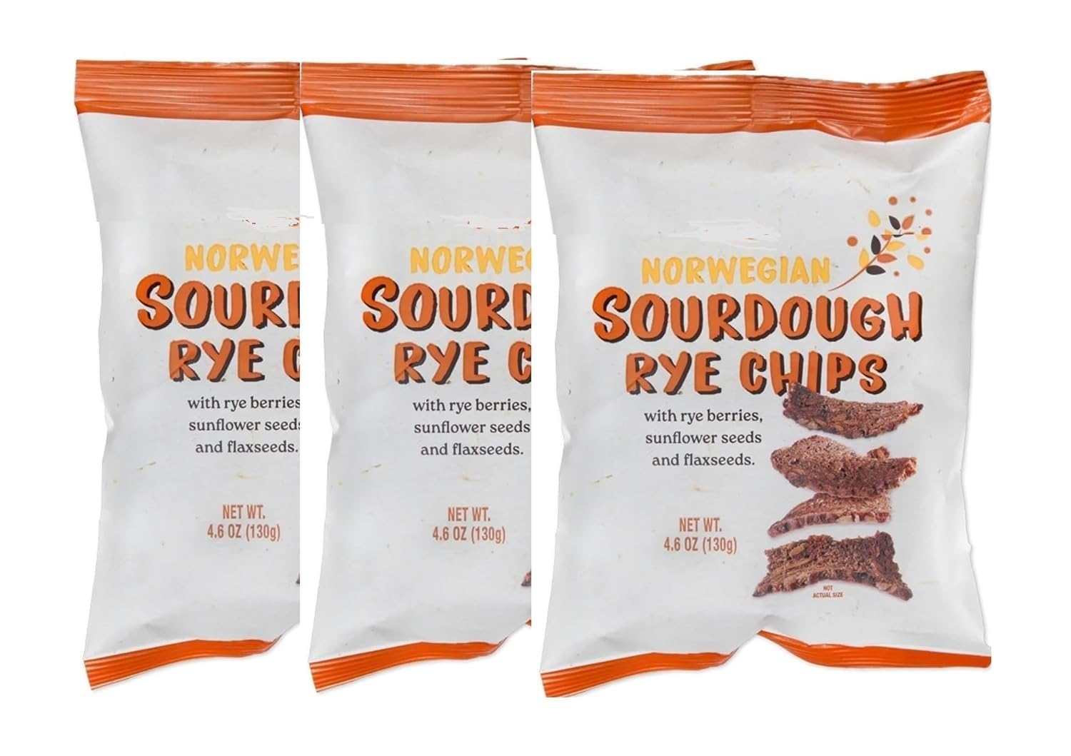 Trader J's Norwegian Sourdough Rye Chips with Rye Berries, Sunflower Seeds, and Flaxseeds 4.6oz/130g – Pack of 3