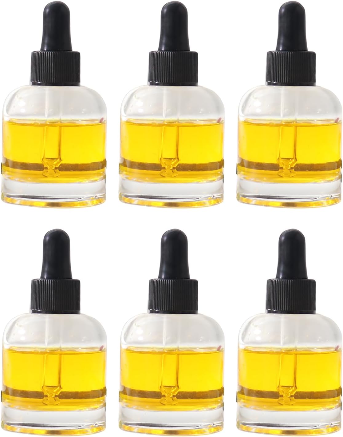 30Ml Transparent Round Shoulder Glass Bottle with 18/410 Lace Pattern Lid and Glass Straw, Used for Essential Oils, Leak Proof Travel Bottle, Set of 6 (Black)