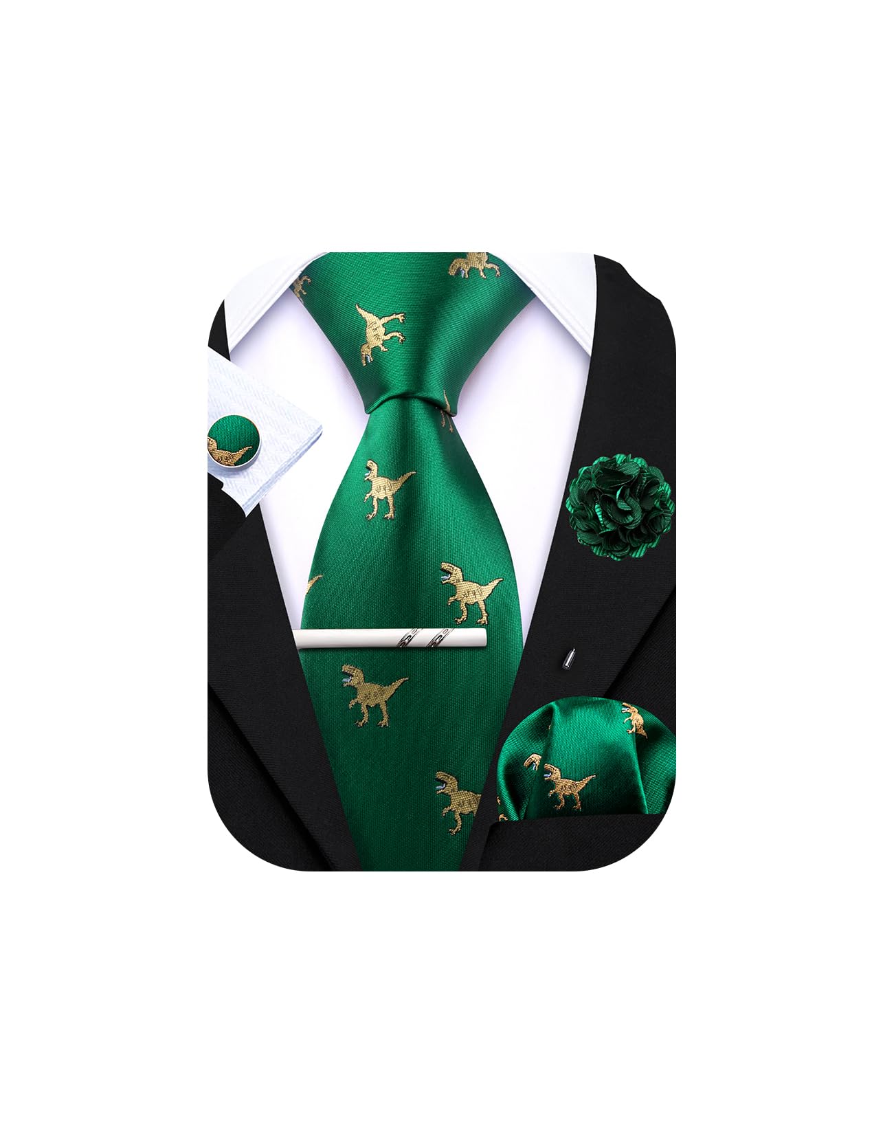 Ailisus Juego de corbatas para hombre, color liso, pañuelo y gemelos, clip de corbata y pin de solapa para boda formal