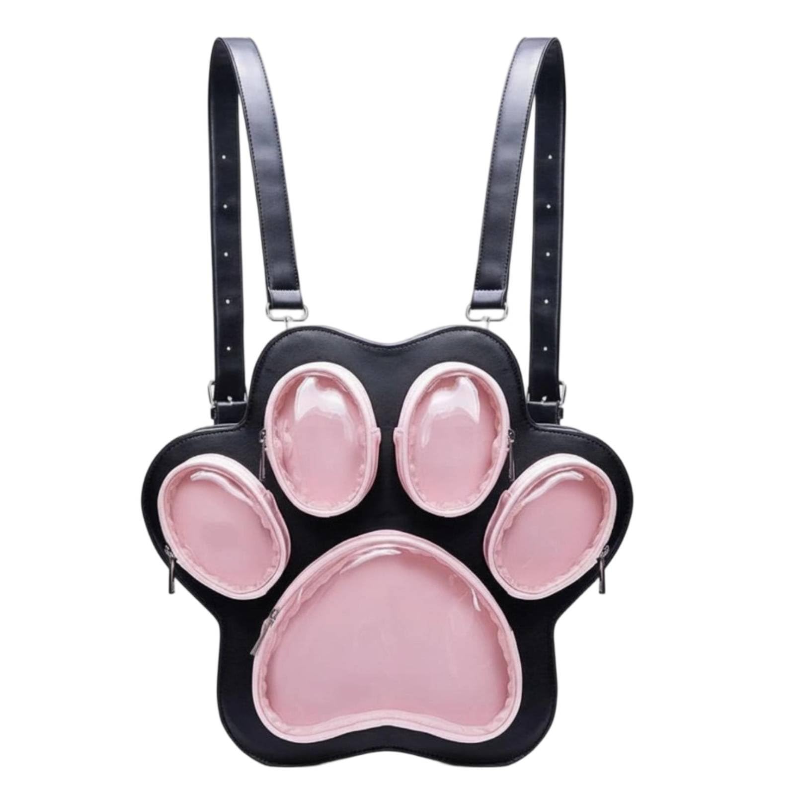 Large Capacity Cat Paw Ita Bag Japanese Design Paw Print Display Backpack Multi-Window Convertible Bag for Anime Fans, Teens, Collectors, Conventions, Theme Parks, Casual Outings, Black Pink-image-6