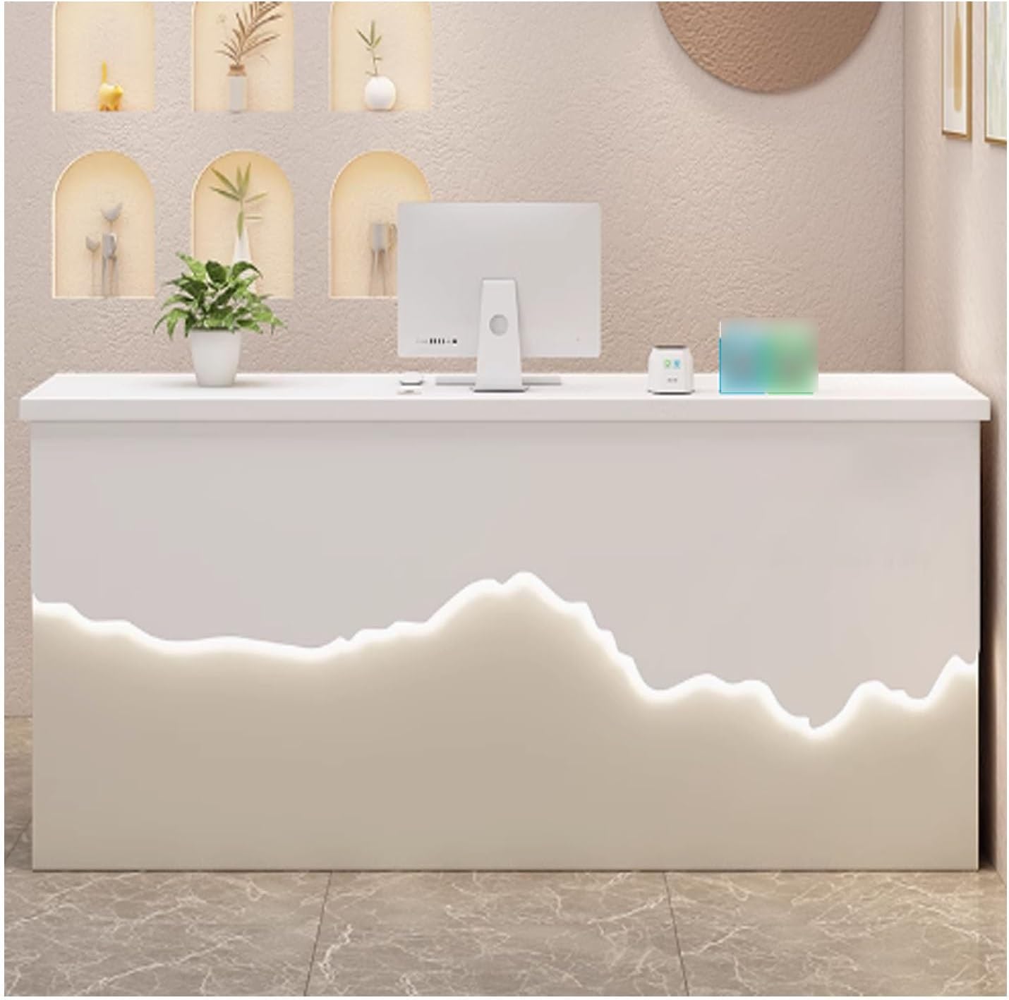 Front Desk Reception Counter，Modern Front Counter Desk with LED Lights ，Reception Desk with Lockable Drawer,Reception Desk ，for Salon Reception Room Checkout Office(