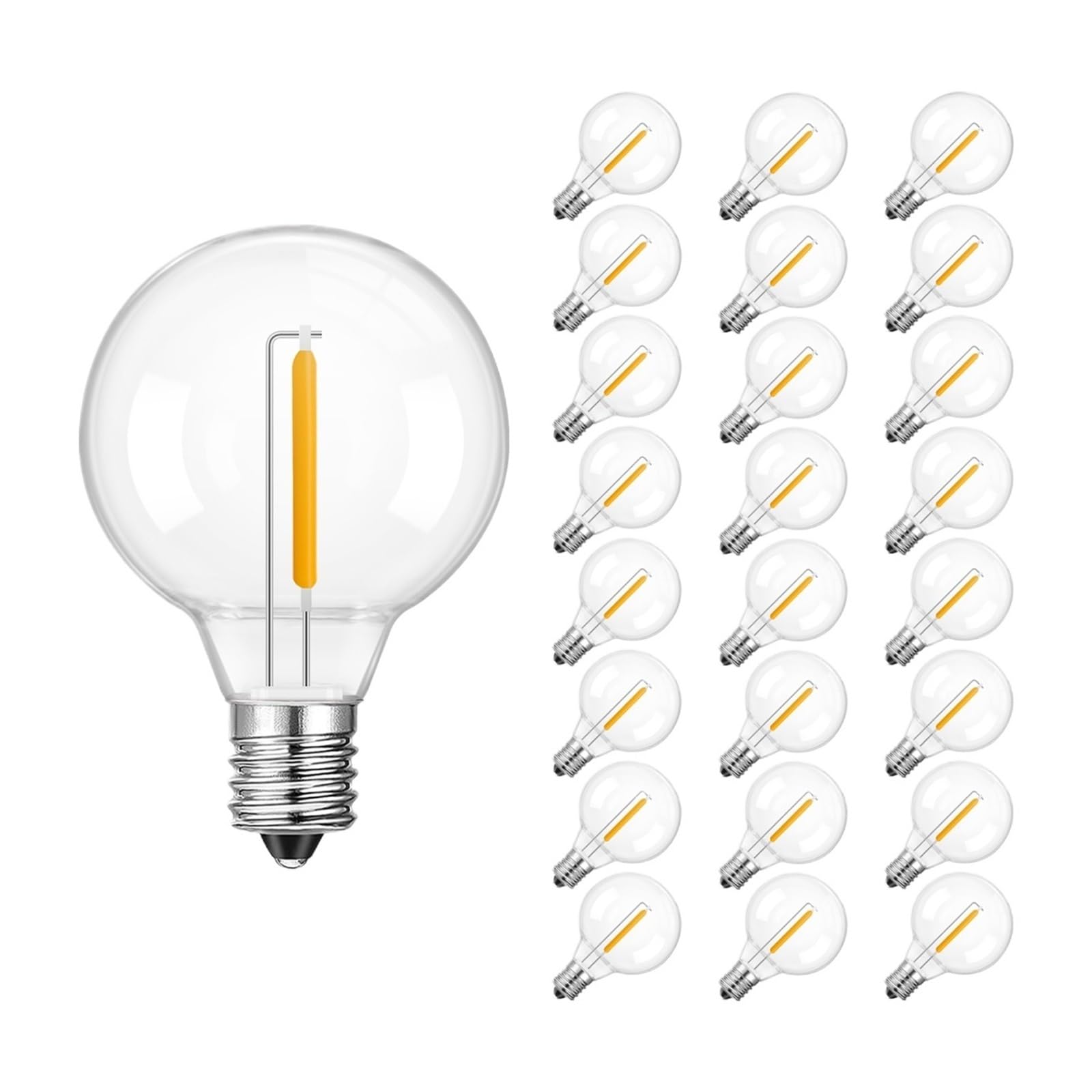 ZHIDAISHI G40 LED Bulb DC12V 24V, E12 Low Voltage Replacement Bulb, 1W Retro Globe Lamp, Warm White Shatterproof Plastic Bulb for Solar String Lights and Caravan Use(25 Pack-DC 12V-1W)