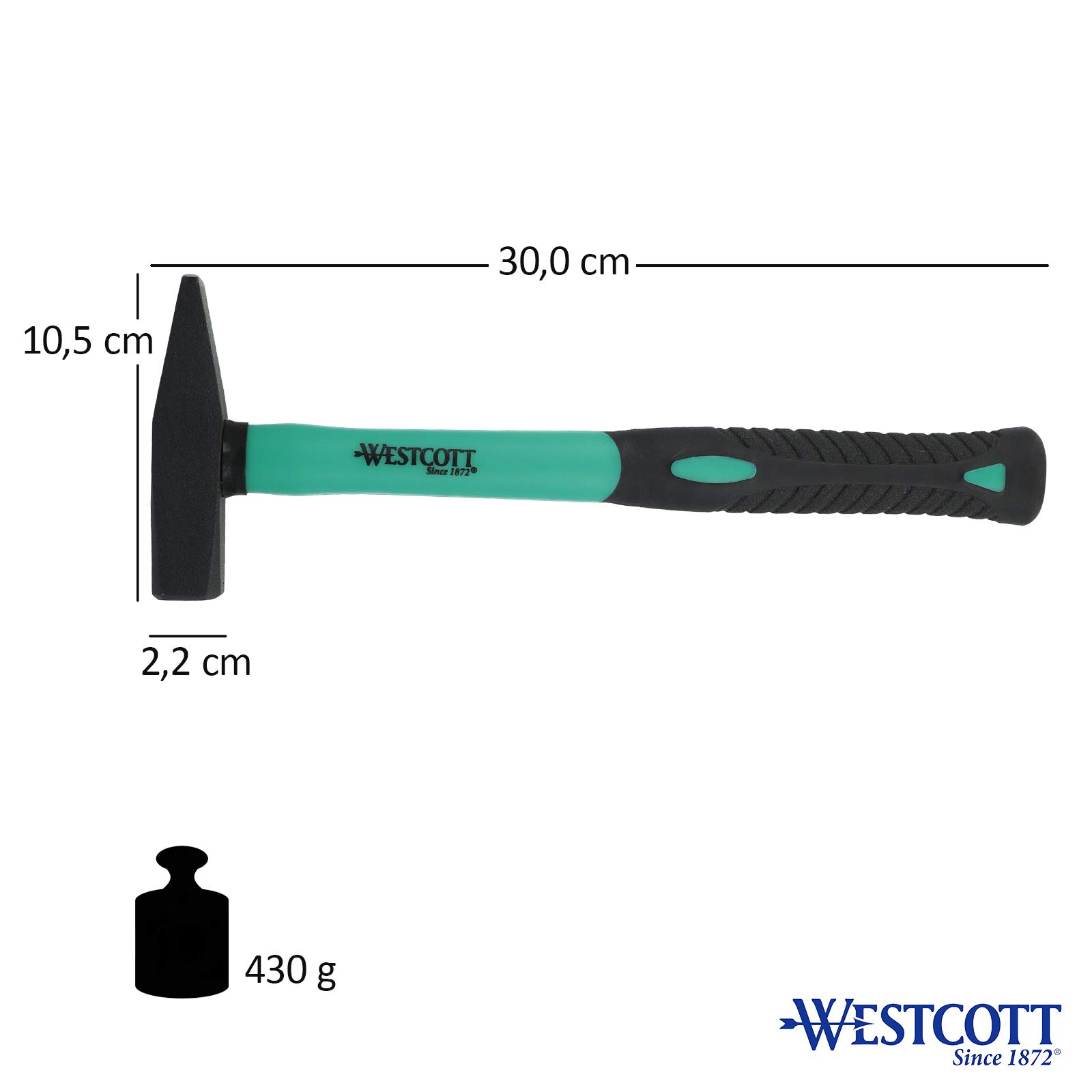 WESTCOTT Engineer's hammer 300 g, fibreglass handle, DIN 1041, E-16705 00
