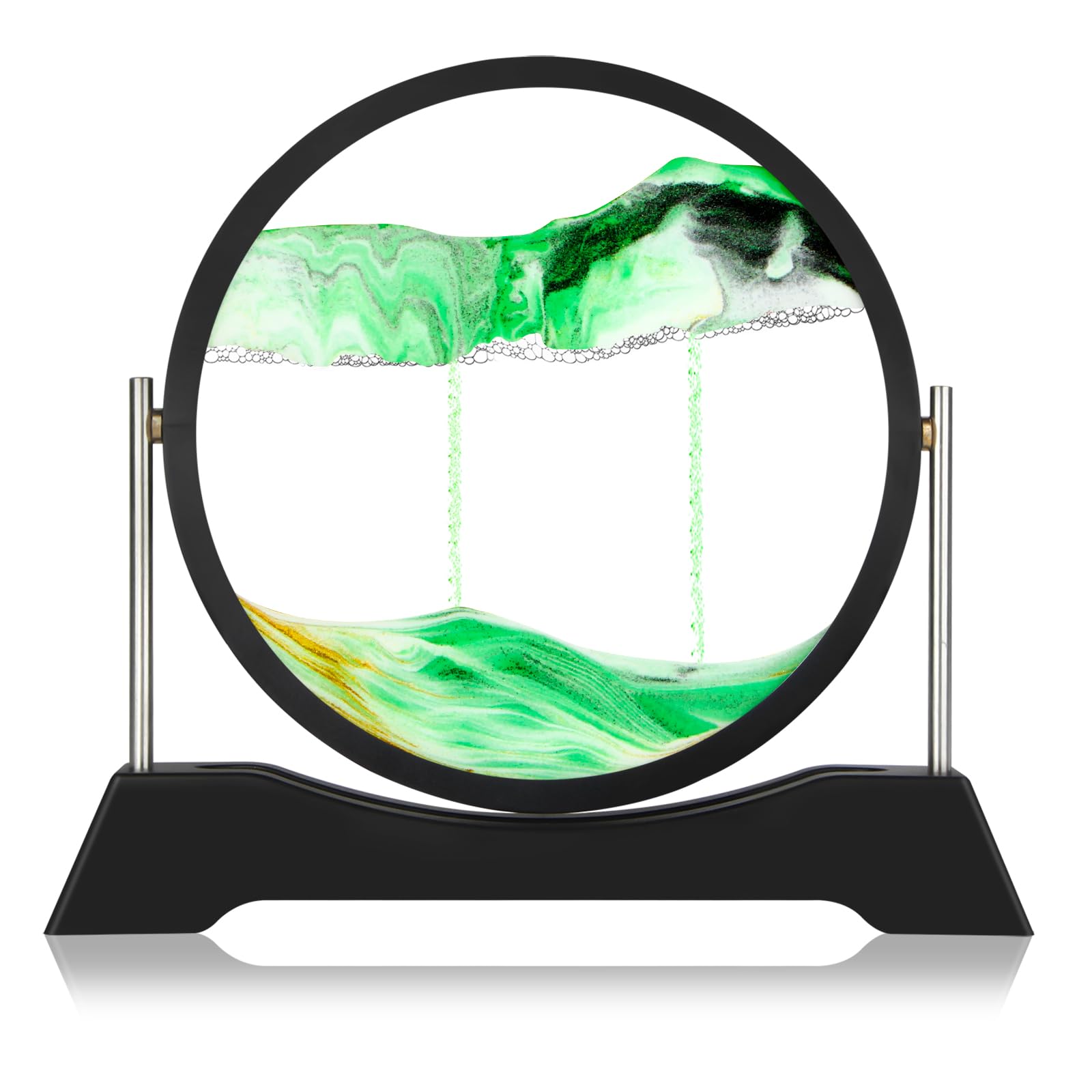 Liangding Moving Sand Art Liquid Motion,3D Flow Sand Painting Quicksand Decor,Stress Relief Moving Sand Art Picture with Round Glass for Office Home Decoration