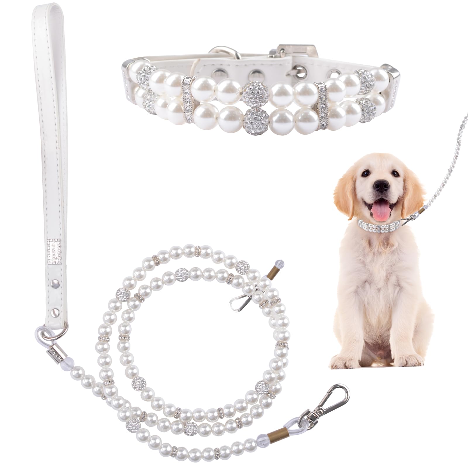 Colliers de chat et chien Pearl en cuir et strass réglables pour éviter les irritations du cou