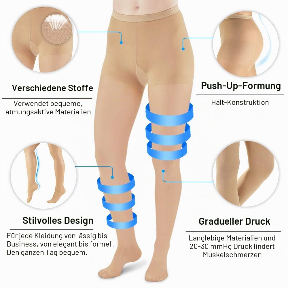 YISEMEYA 2 Paar medizinische lange Kompressionsstrümpfe für Damen, 20–30 mmHg Damen-Stützstrümpfe, blickdichter Zehenwickel, Damen-Kompressionsstrumpfhose, tolle Unterstützung bei Krampfadern, Ödemen