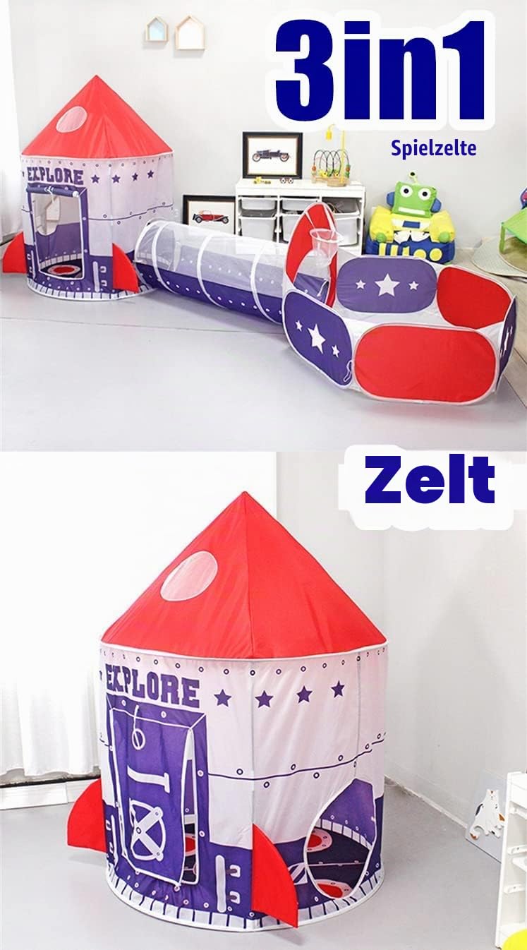 3 in 1 Kinder Spielzelt Kriechen Tunnel und Ballgrube Kinder Spielhaus Zelt mit Basketballkorb, für den Innen- und Außenbereich mit Tragetasche (Navy blau)