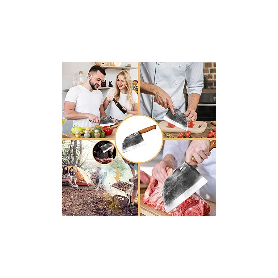 Serbian-Chef-Knife-Heavy-Duty-Butcher-Knives-Set-Professional-Carbon-Steel-Cleaver-Knife-wSheath-Rustic-Full-Tang-Big-Camp-Bone-Chopper-for-Men-BBQ-Cutting-Kitchen-Cooking-Chopping GUSMAN CUTLERY Serbian Chef Knife - Heavy Duty Butcher Knives Set Professional Carbon Steel Cleaver Knife w/Sheath Rustic Full Tang Big Camp Bone Chopper for Men BBQ Cutting Kitchen Cooking Chopping