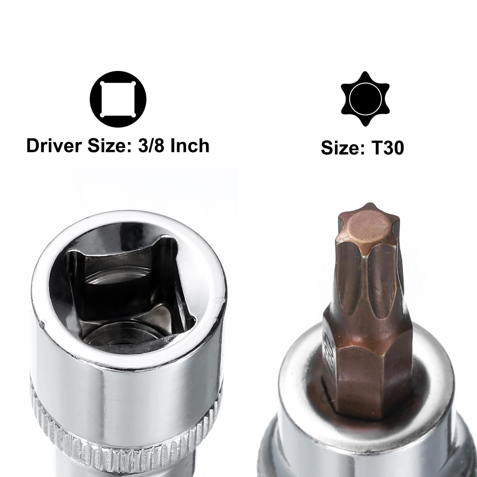 Uxcell 4pcs 3/8" Drive X T30 Torx Bit Socket, S2 Steel Bits CR-V Sockets 48mm Length Use With Ratchet Wrench, Slide Bar, Extension Rod - View #4