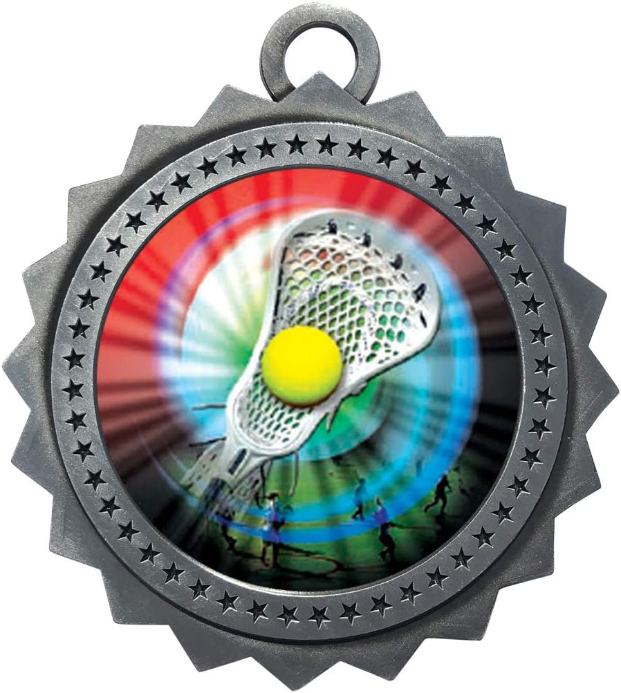 10 PK of Lacrosse Silver Medals Trophy Award with Neck Ribbons D03-MY431