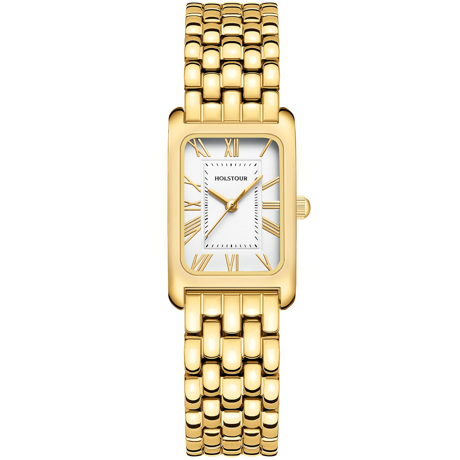 Women's Watch Gold Vintage Stainless Steel Strap Rectangular Case White Dial Small Women's Gold Watch with Tools, White-Gold, classic