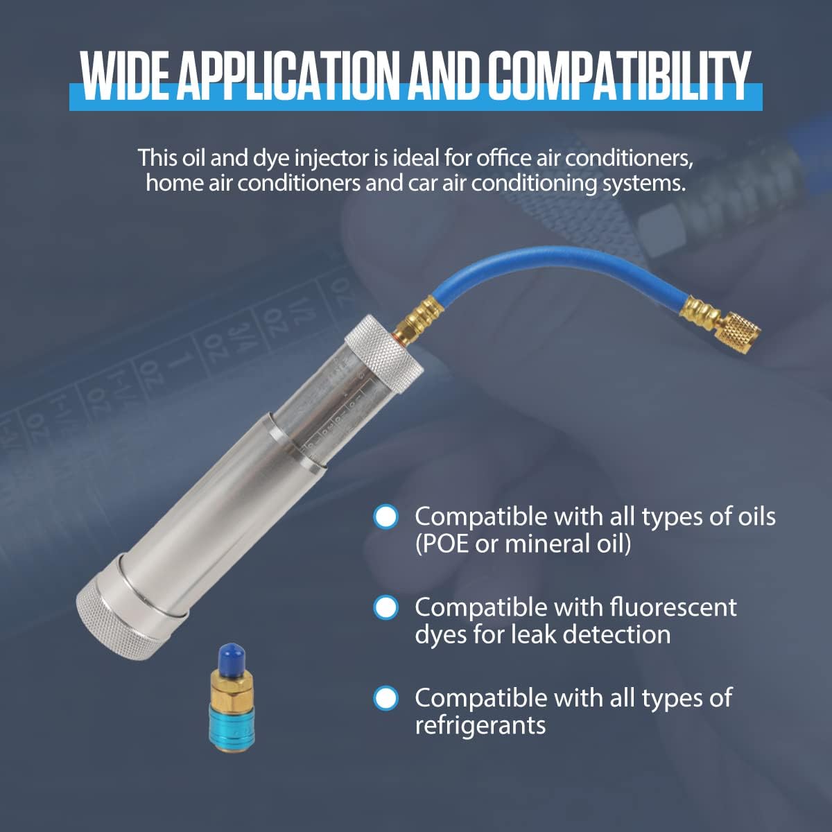 CMTOOL AC Oil and Dye Injector Tool with Scale, R134A Compressor Oil Injector Kit, Car A/C Kit with Snap Quick Coupler, HVAC Tool