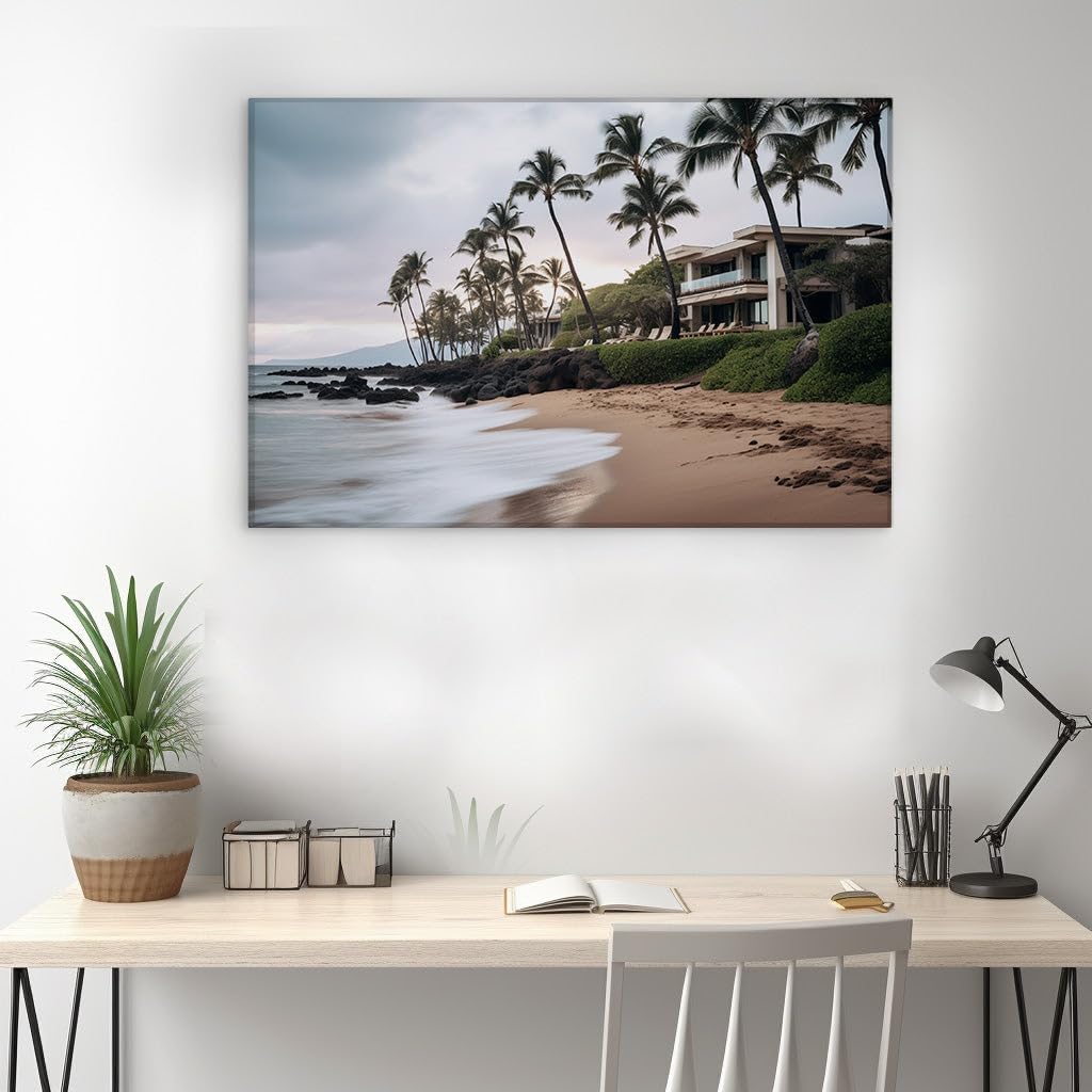 Canvas for Living room. Escape to Serenity: Discover Your Beachfront Haven Amidst Whispering Palms, 27 x 18 inch Canvas Wall Art - Modern Home Decor - 69x46 cm (27x18 inch)