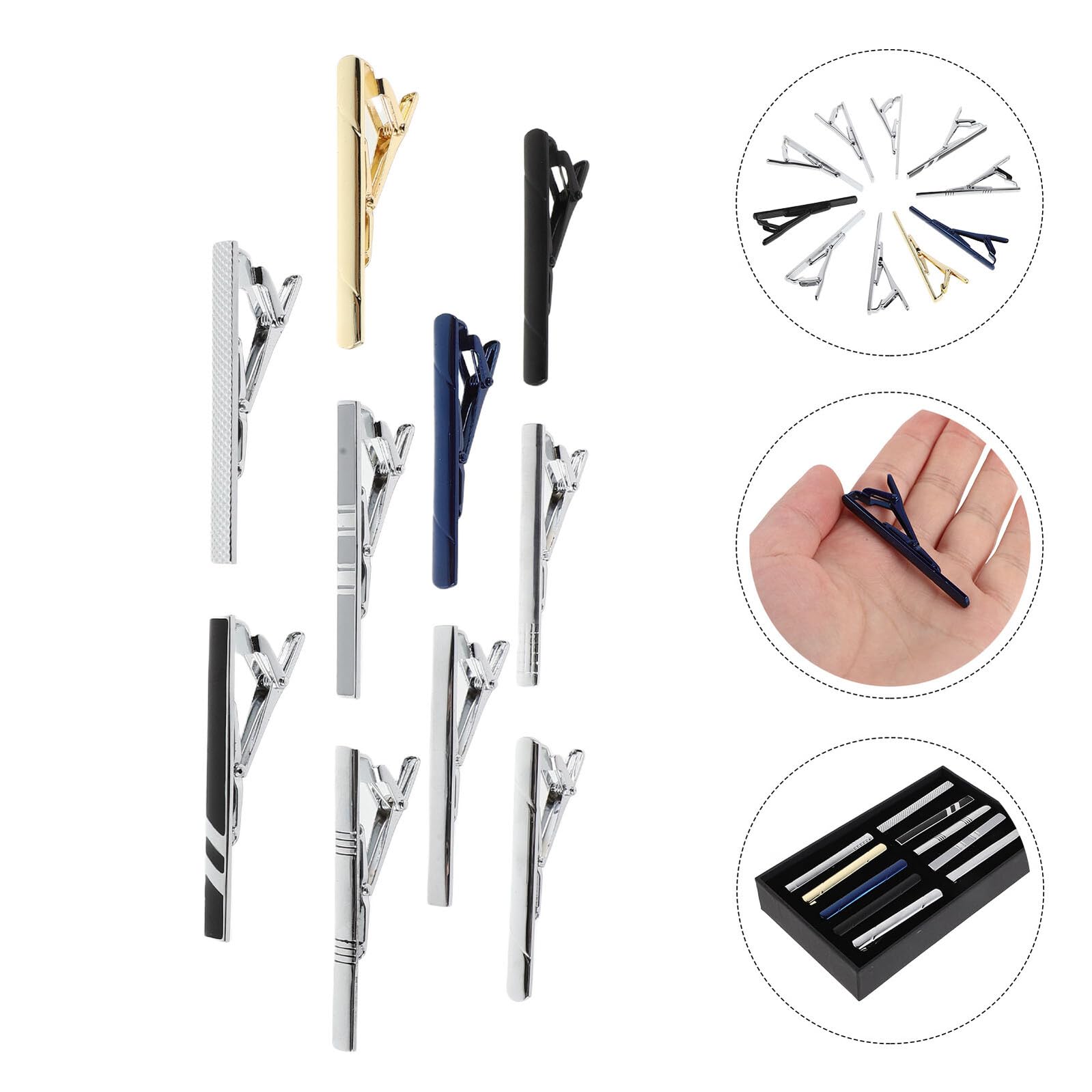 Holibanna 10 Unidades Set Elegante de Pinzas para Corbata de Cobre Color Plata con Caja, Adecuado para Ocasiones de Negocios y Regalos Personalizados para Papá y Padrinos