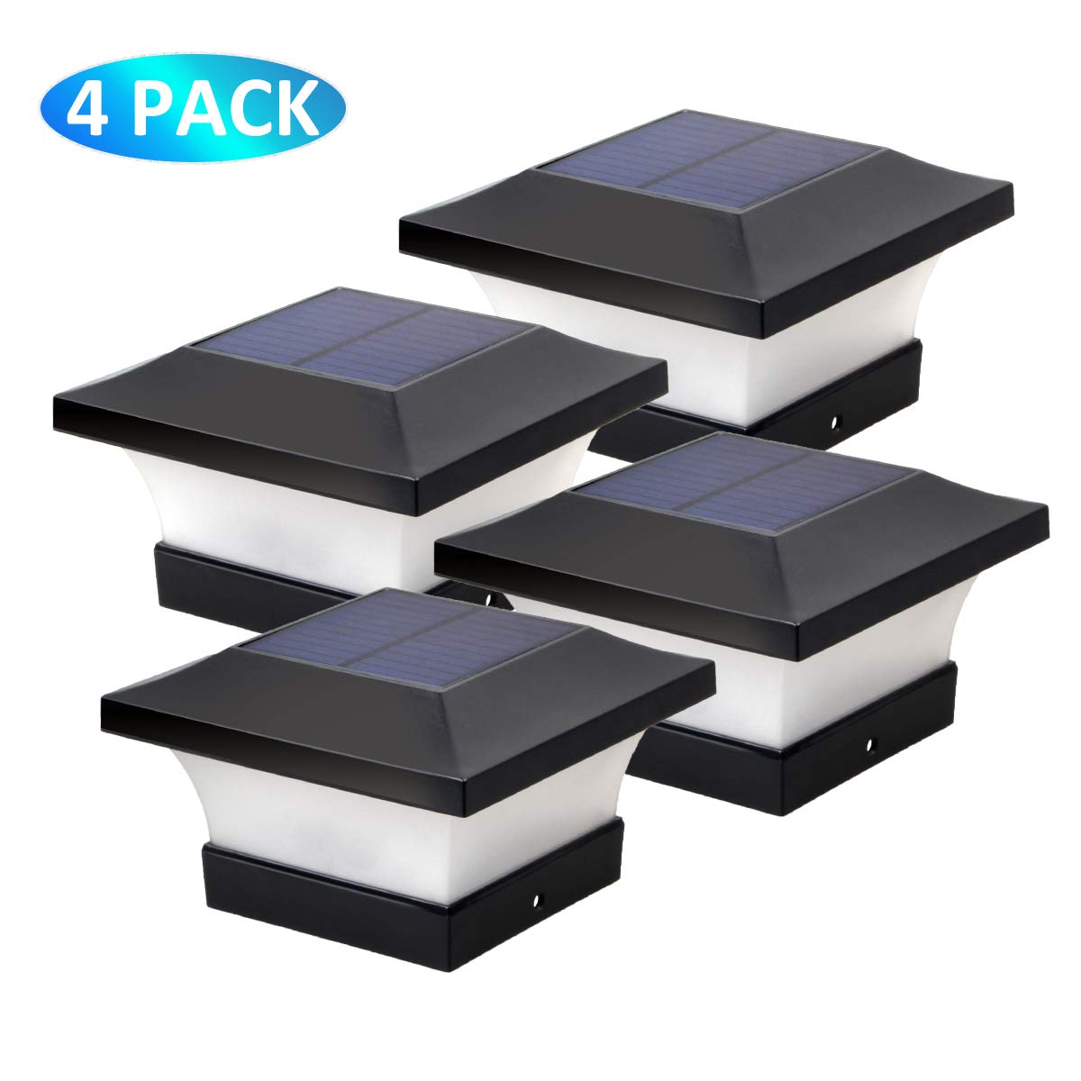 T-SUNSolar Post Lights, Waterproof Outdoor Solar Post Cap Lights for 4 X 4 Wooden Posts, 6000K White LED Lighting, Deck, Patio Garden Decor or Fence(4 Pack)