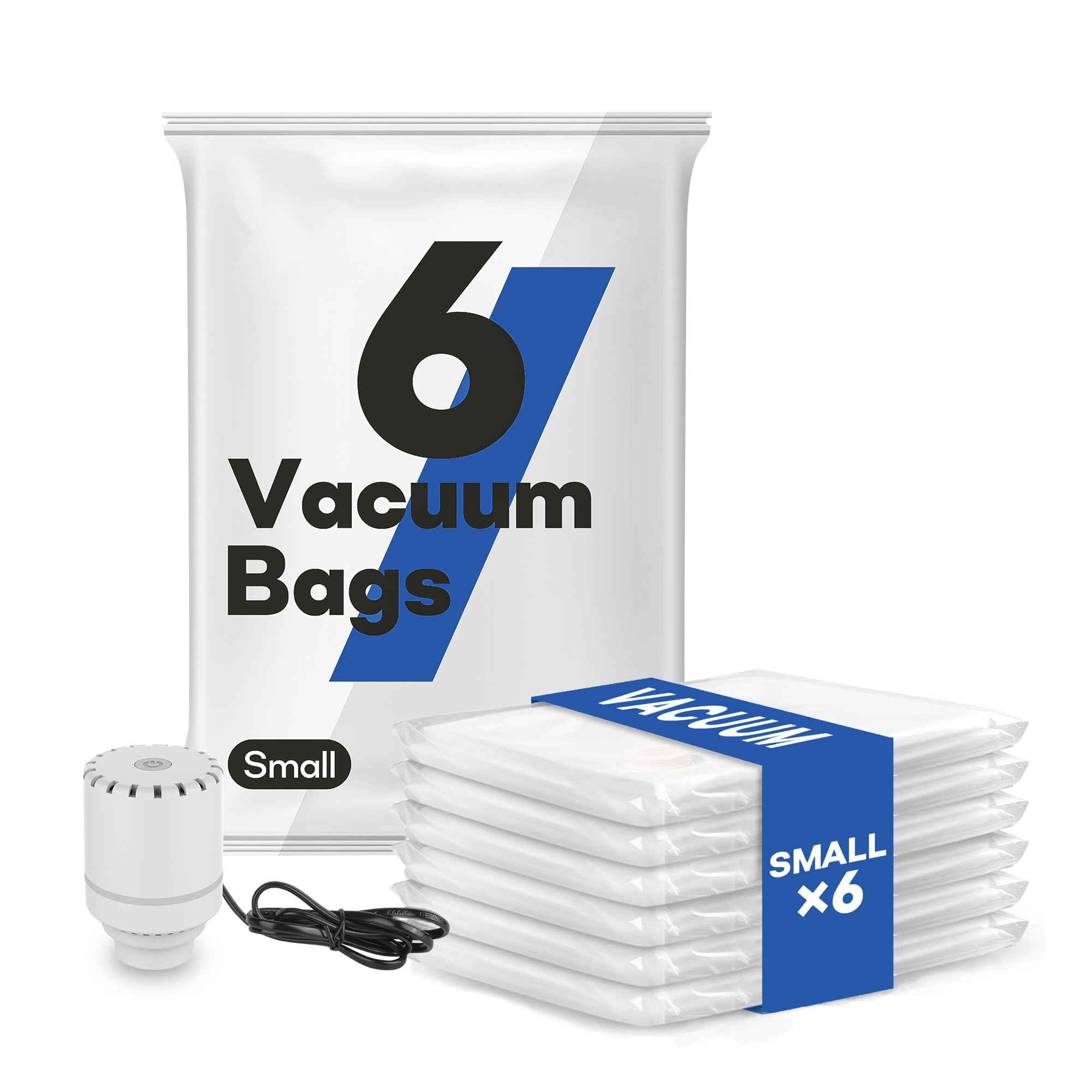 VMstr Travel Vacuum Storage Bags with Electric Pump, 6 Small Vacuum Sealed Bags for Clothes and Clothing(16 * 24in), Compression Bags for Home Storage