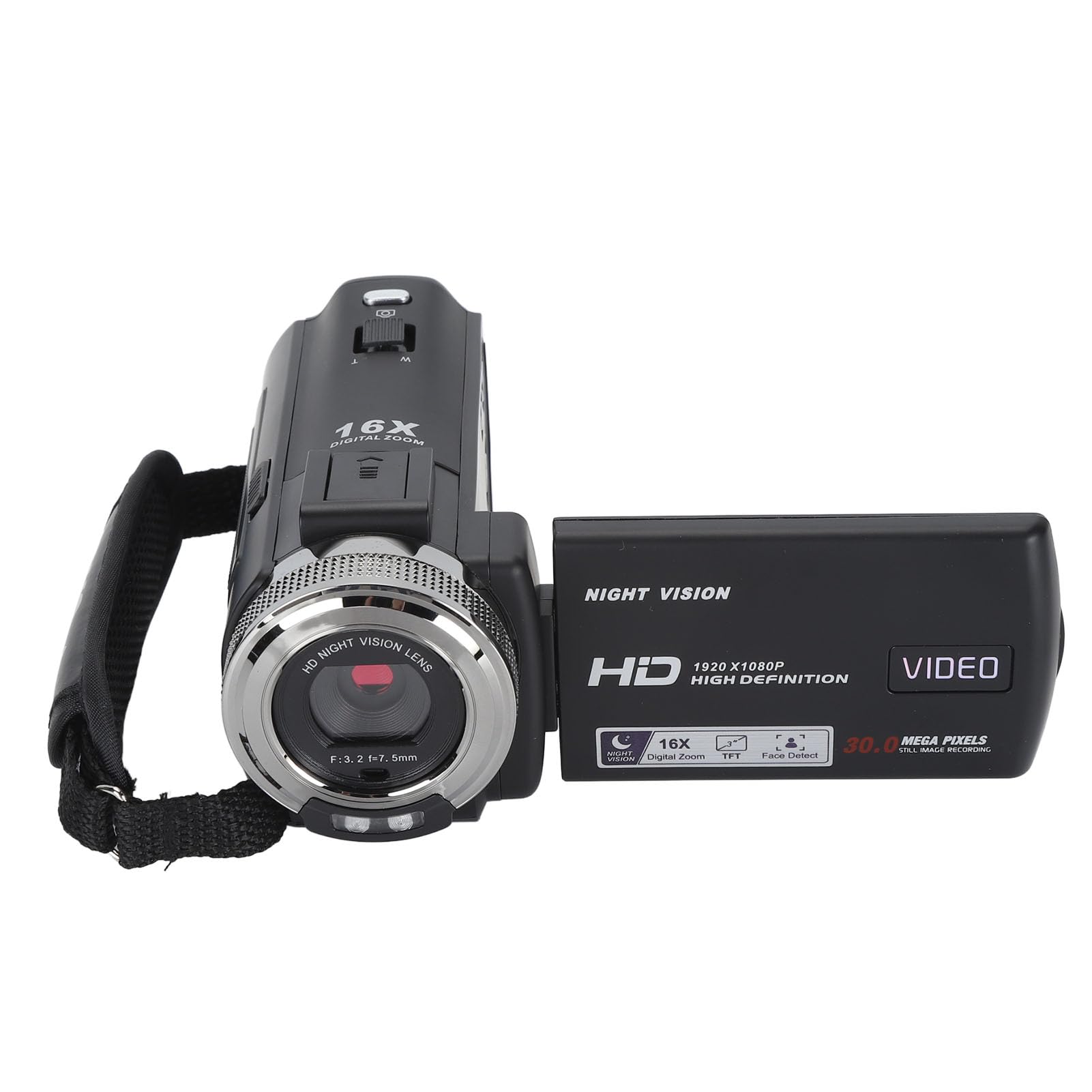 Videocamera Handycam con Registrazione Video HD, Schermo LCD TFT da 30 MP 1080P HD da 3 Pollici Zoom 16x Videocamera per Vlogging con Visione Notturna con Microfono Supporto per