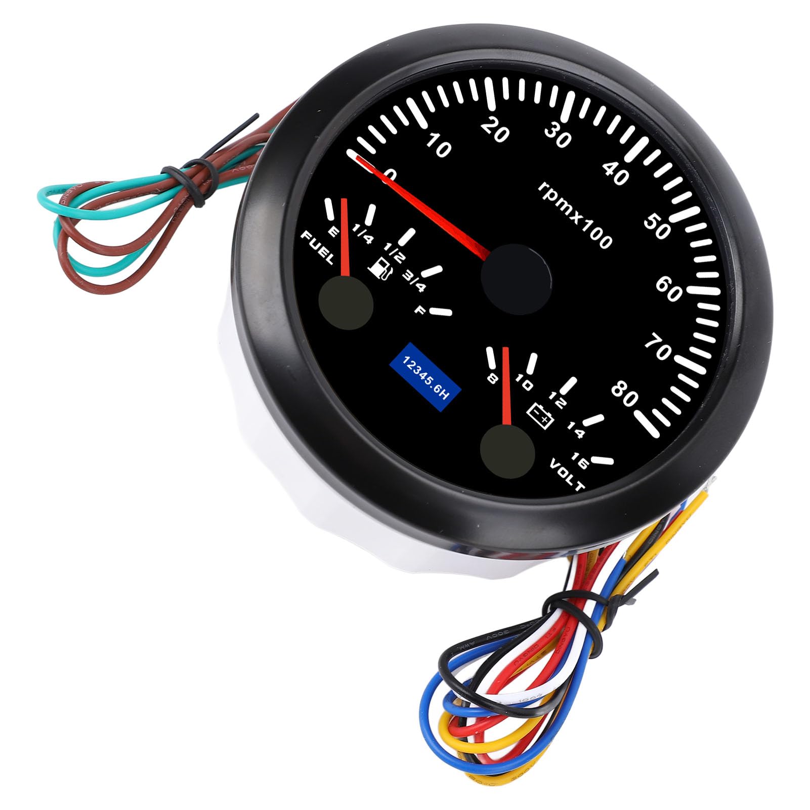 Keenso Obrotomierz 3 w 1 85 Mm, Wskaźnik Napięcia Poziomu Paliwa w Obr./min. 0 do 8000 Obr./min 8 do 16 V, 240 33 Omów z 7-kolorowym Podświetleniem, Samochodów (Czarna tarcza i czarna ramka CX8299B)