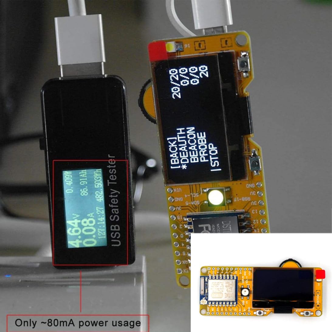Test WiFi DeAuther ESP8266 Tablero de Desarrollo programable con Software de Pantalla OLED de 1.3 Pulgadas a Bordo de la Antena 2dB ESP8266 WiFi DeAuther111