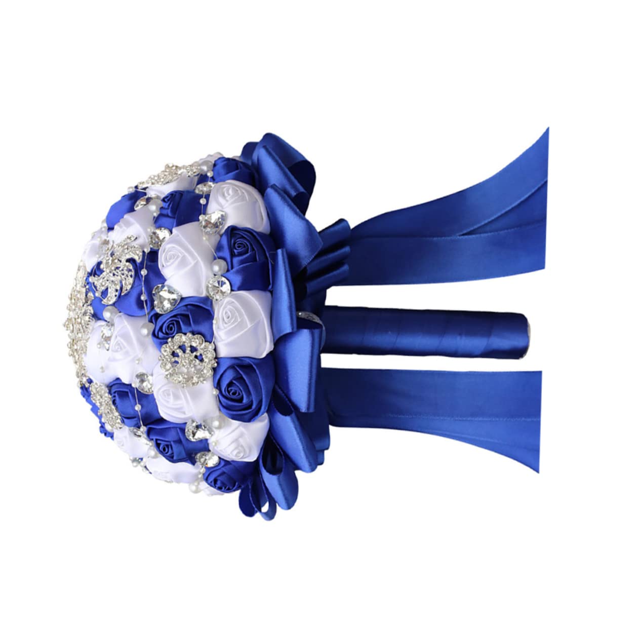 Cabilock Brautstrauß Schleife und Strasssteinen Weiß Blau als Brautblumen und Hochzeitsdeko Geeignet für Wohnzimmer Schlafzimmer und Hochzeit