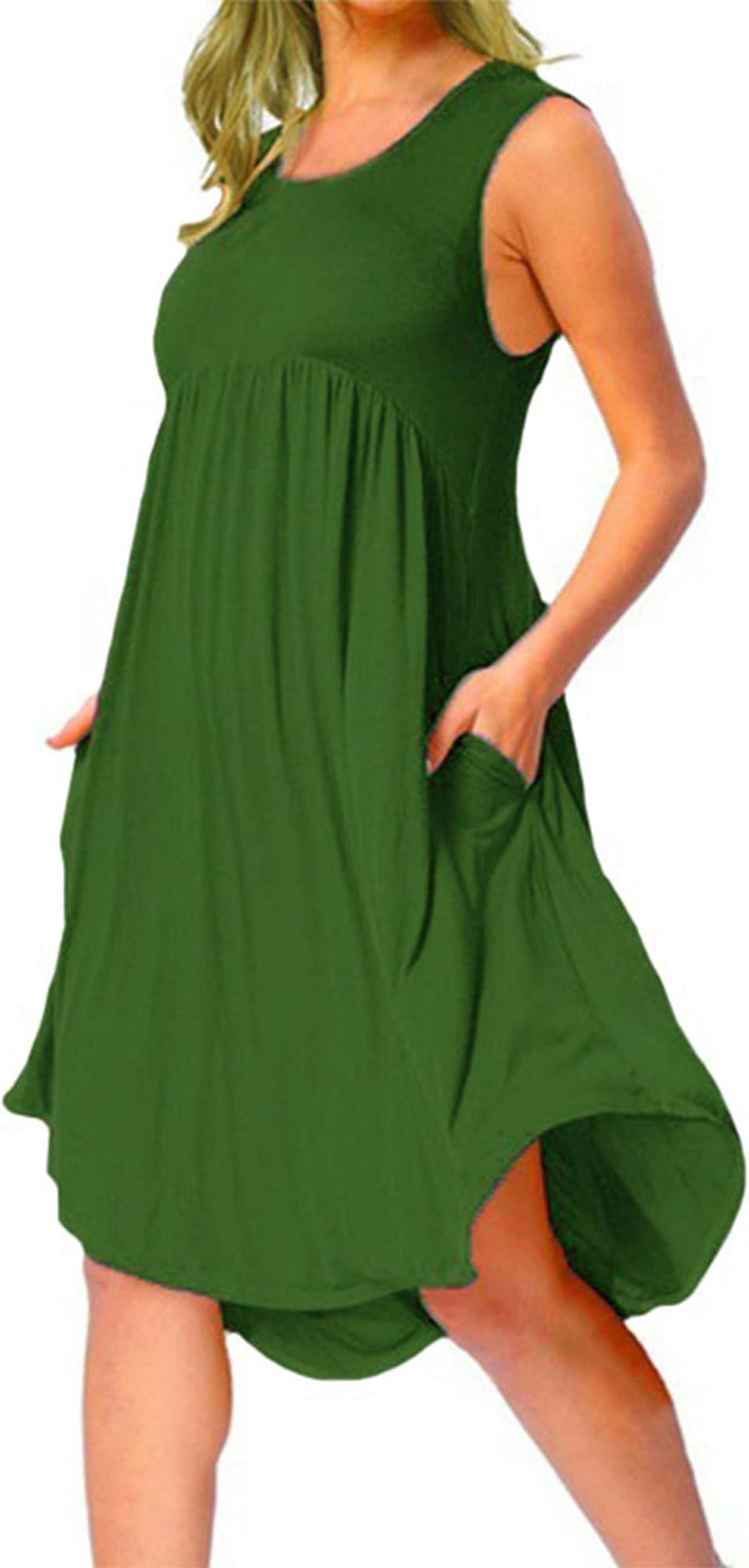 ColishaWomens Tank Casual Dress Summer Loose Plain T-Shirt Dresses Sleeveless Sundress with Pockets