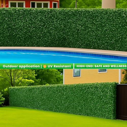 Artificial Boxwood Roll Grass Wall Panels, Greenery Outdoor 48"x120" (40 Sqft) UV-Anti Fake Ivy Privacy Fence Screen for Patio, Balcony, Garden, Backyard, and Fence Decor-Includes 5 PCS 79" Vines