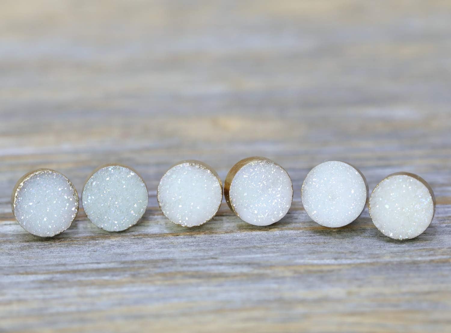 White Druzy Stud Earring- Genuine Druzy Quartz Gemstone-Real Snow White Drusy Quartz Gemstone- 8mm- Jewelry Gift Idea Summer Fashion Back to School