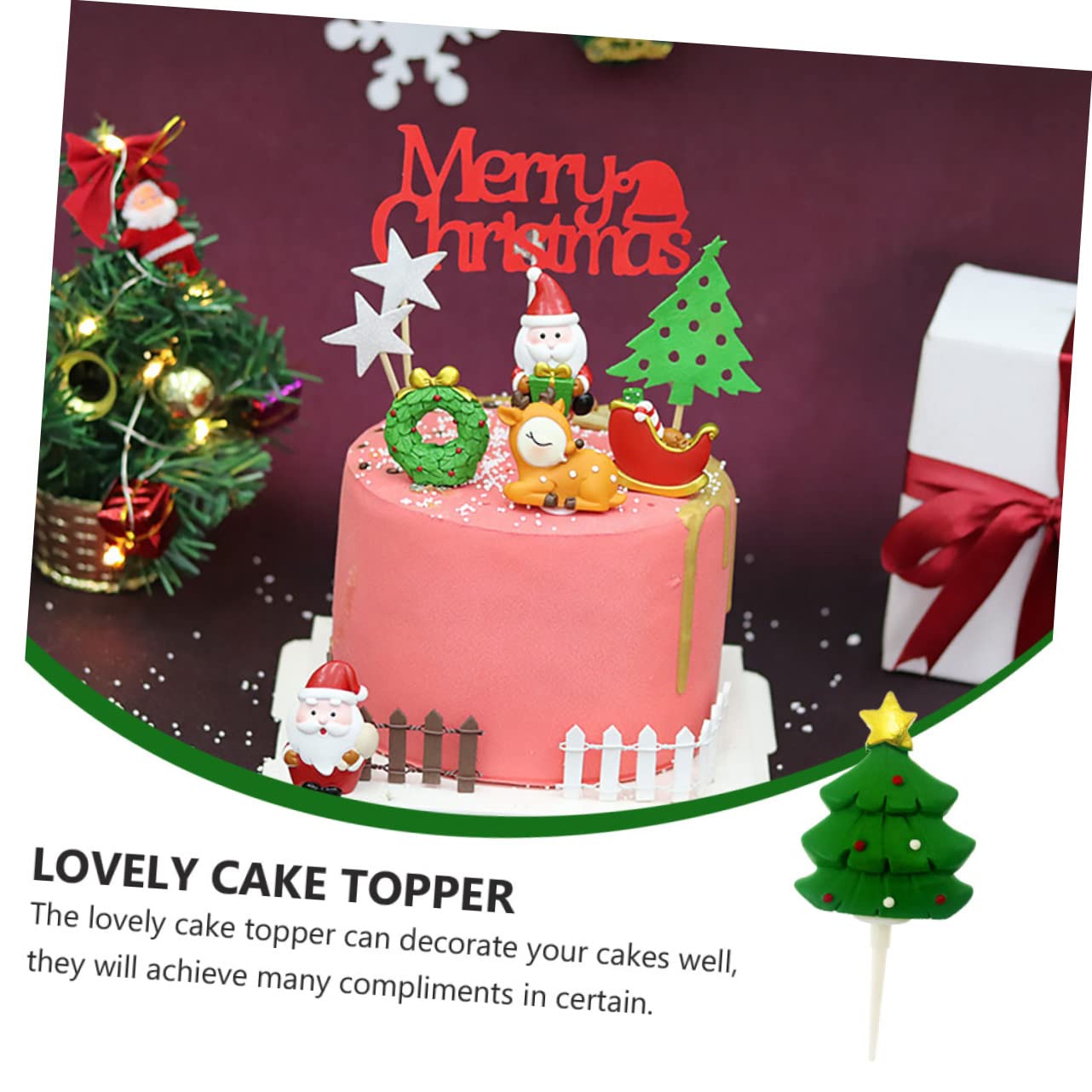 Cabilock 15 Pz Decorazione Per Torte in Resina Decorazioni Per Cupcake Albero Di Natale Decorazione Della Torta Del Fumetto Plettro Di Cupcake Natalizio Babbo Natale Mini Stuzzicadenti 3d