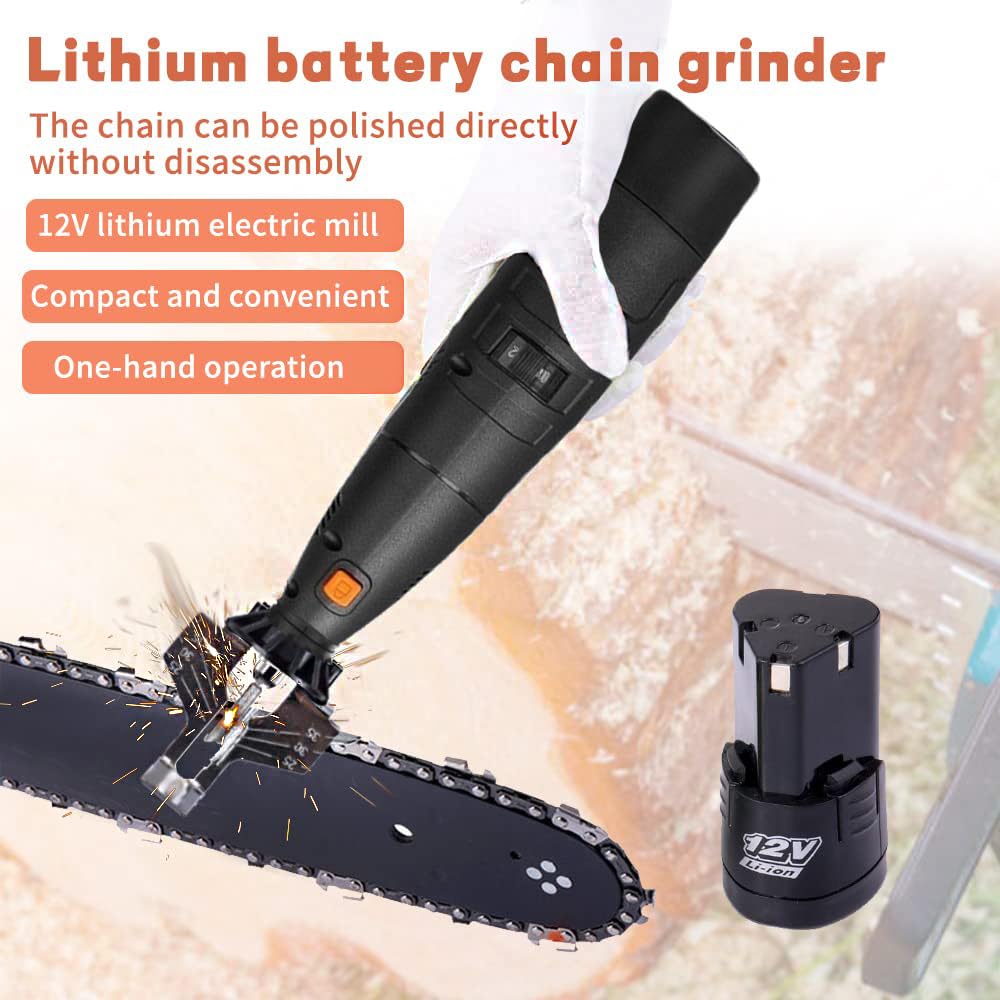 Kit de afilador de Cadenas de motosierra inalámbrica Eléctrica con 2 baterías juego de herramientas de afilar 20000rpm sierra Multifunción Maquina (Negro)