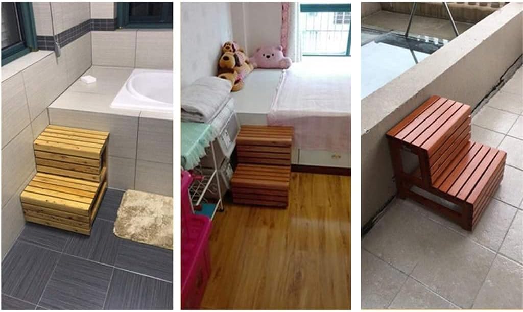 LUNEZY Step Stools Toddler Step Ladders 2 Step | Bed Steps for High Beds for Adults Wood | Standing Shelf Units | Classic Kitchen Helper Stool | Kids' Furniture Step Stool