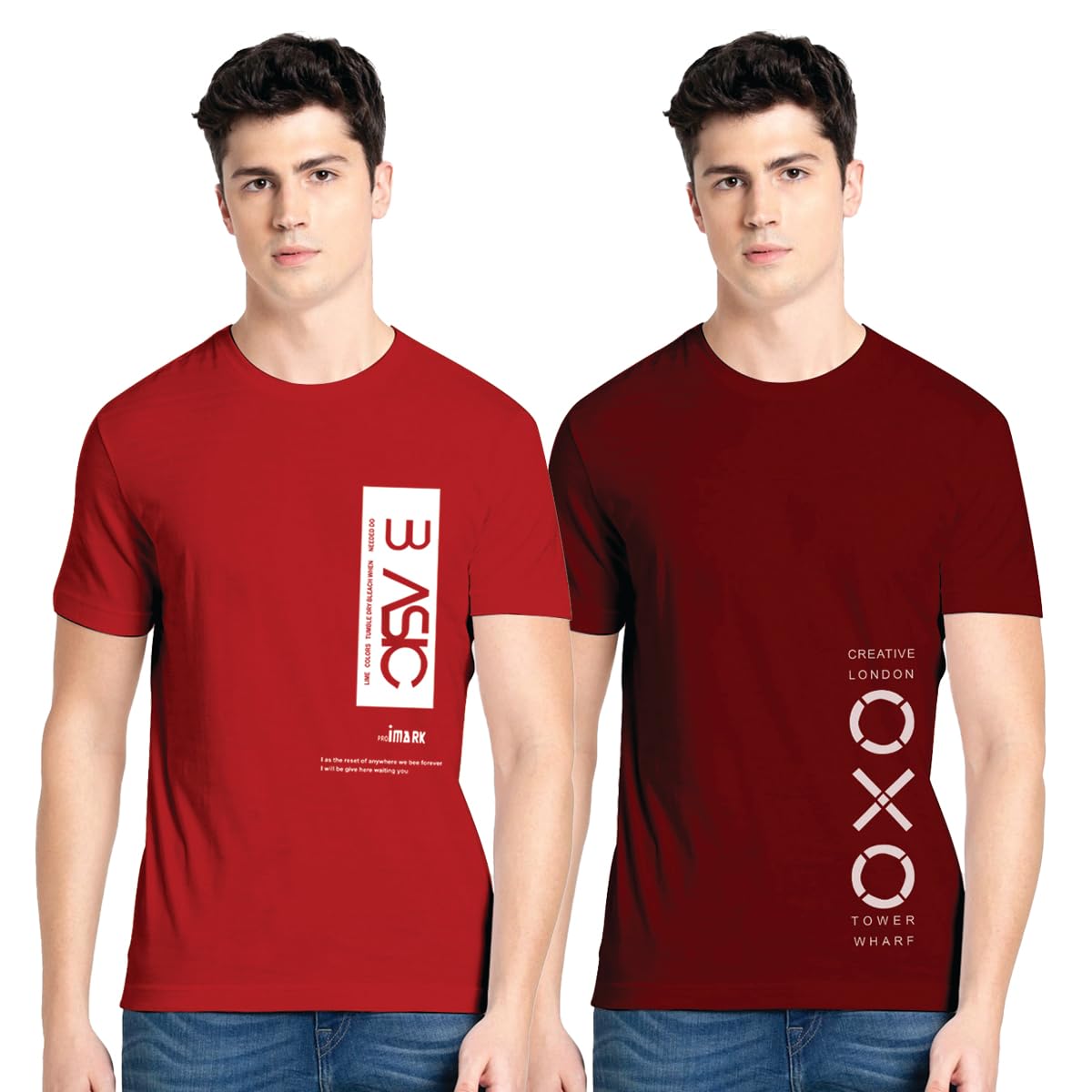 Status ApparelsCombo Pack of 2 | Men's Cotton Round Neck Casuals | Half Sleeves |OXO and Basic Printed Comfort Colour T-Shirt | Available in Multicolor & Size Small to 2XL